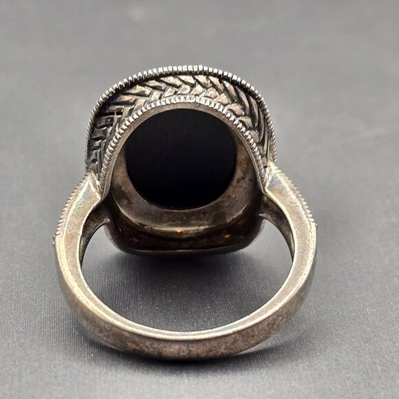 NF Sterling Silver Black Onyx & Marcasite Ring Size 9 Checkerboard Cut 8.92g - Picture 3 of 13
